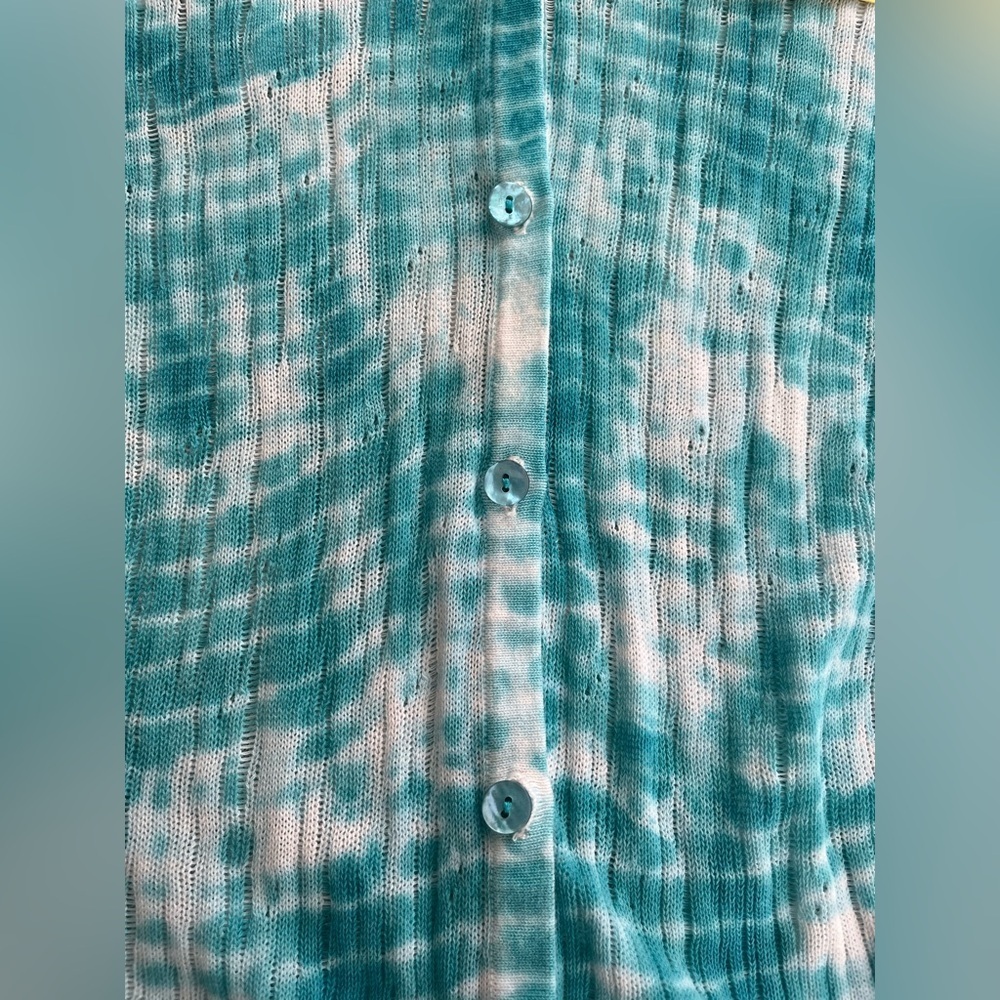 Chico’s Turquoise Tie-Dye Spring Cardigan Button Down Women’s Size Medium - Picture 11 of 14